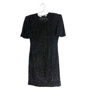 Scala Silk Vintage Sequin/Beaded Short-sleeve Cocktail Dress
